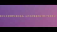 阜阳专业宠物医院推荐指南如何选择靠谱的宠物医疗服务平台